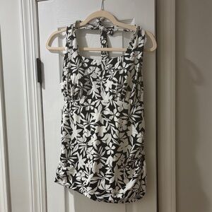 Lands' End Black and White Floral Tankini top